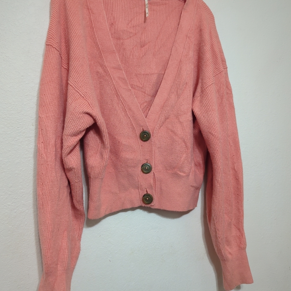 Free People Cardigan Sweater M Ribbed Coral With Button Detail Womens